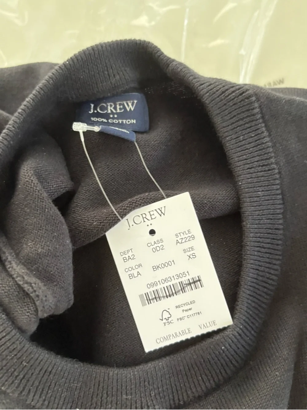 NWT J. Crew Cotton Crewneck Sweater-tee Black